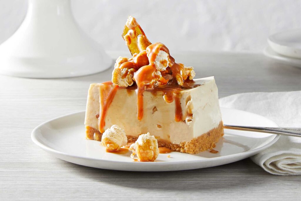 Peanut butter cheesecake with salted caramel brittle by bega food services with dairy farmers dairy, products sold at bidfood australia